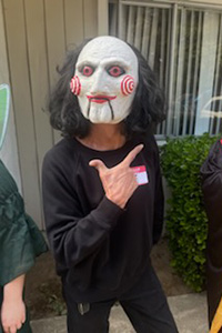 An employee at Asbury dressed up as a scary clown